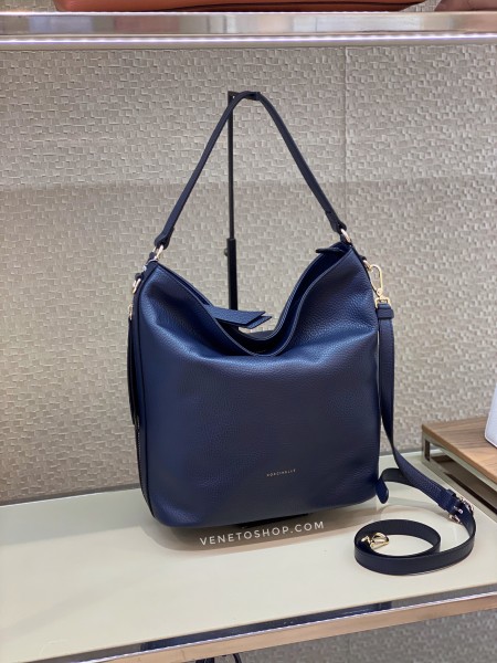 Кожаная сумка coccinelle jen с плечерыйм ремешком в комплекте , цвет темно синий  27,5•31•15cm