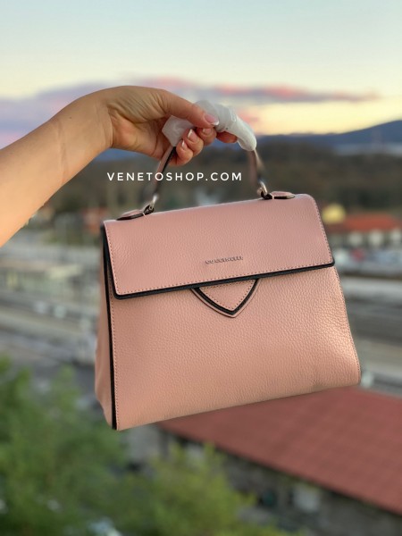 Кожаная сумка cocсinelle b14 medium зернистая кожа, цвет бежево  розовый и черный