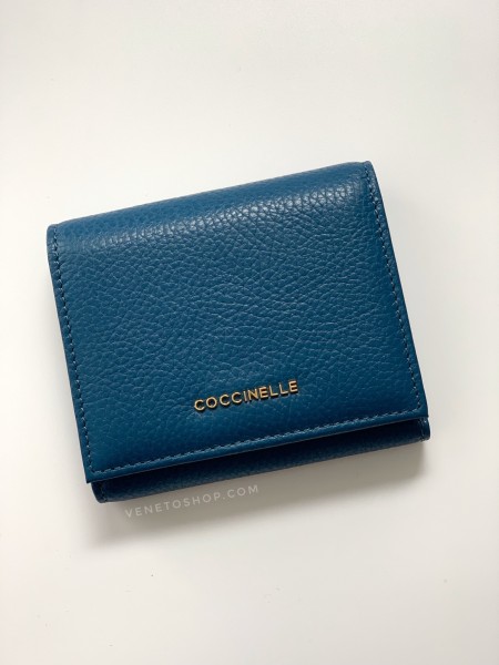 Кожаный кошелёк Coccinelle 9,5 *11 см цвет  синий зернистая кожа