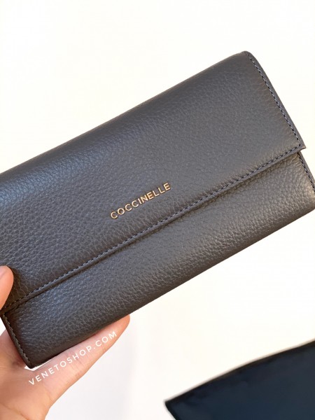 Кожаный кошелёк Coccinelle цвет серый с дополнительной вкладкой кожа зерно