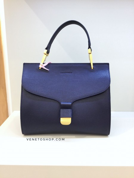 Кожаная сумка Firenze medium 22*27 см цвет синий, кожа сафьяно, с длинным плечевым ремнем в комплекте