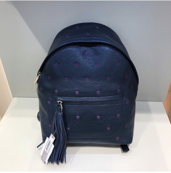Кожаный рюкзак Coccinelle синий со звездами