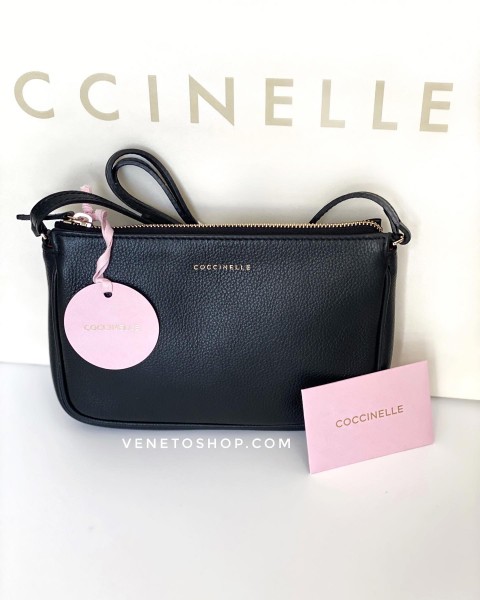 Кожаная сумка coccinelle mini 21•14cm цвет черный